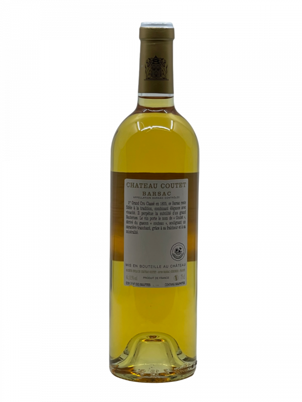 Bordeaux Barsac Sauternes Château Coutet Grand Cru Classé 1855 qualité vin blanc liquoreux sélection pourriture noble vinification composition savoir-faire expression terroir style moderne unique puissance fraîcheur vivacité nervosité tonique pourriture noble vinification complexité aromatique millésime nez bouche attaque finale dégustation note arôme bouquet couleur robe reflets racé fruits frais liqueur agrumes gingembre poire confit texture délicieuse vanille zeste bergamote citron confit figue raisin Corinthe acidulée amande grillée persistance vieillissement fruits exotiques révélation équilibre douceur épice intense minéralité verticalité pureté harmonie naturel