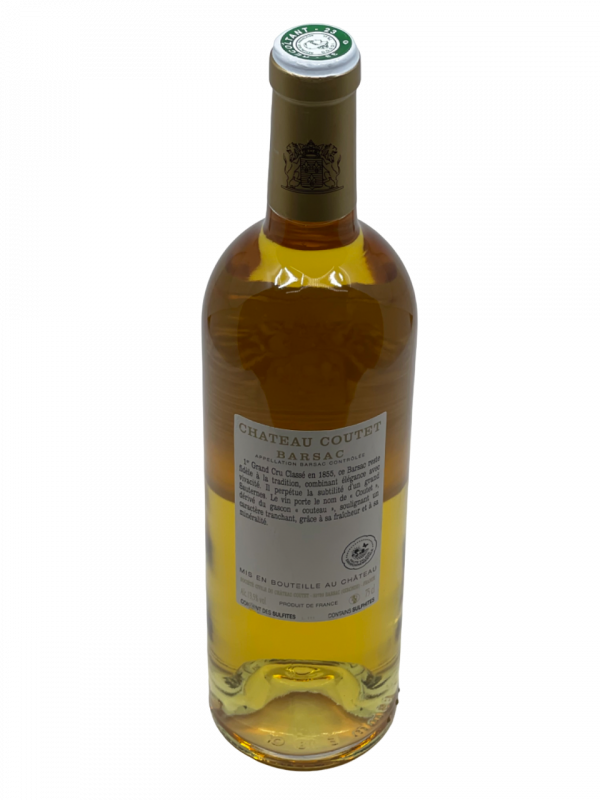 Bordeaux Barsac Sauternes Château Coutet Grand Cru Classé 1855 qualité vin blanc liquoreux sélection pourriture noble vinification composition savoir-faire expression terroir style moderne unique puissance fraîcheur vivacité nervosité tonique pourriture noble vinification complexité aromatique millésime nez bouche attaque finale dégustation note arôme bouquet couleur robe reflets racé fruits frais liqueur agrumes gingembre poire confit texture délicieuse vanille zeste bergamote citron confit figue raisin Corinthe acidulée amande grillée persistance vieillissement fruits exotiques révélation équilibre douceur épice intense minéralité verticalité pureté harmonie naturel