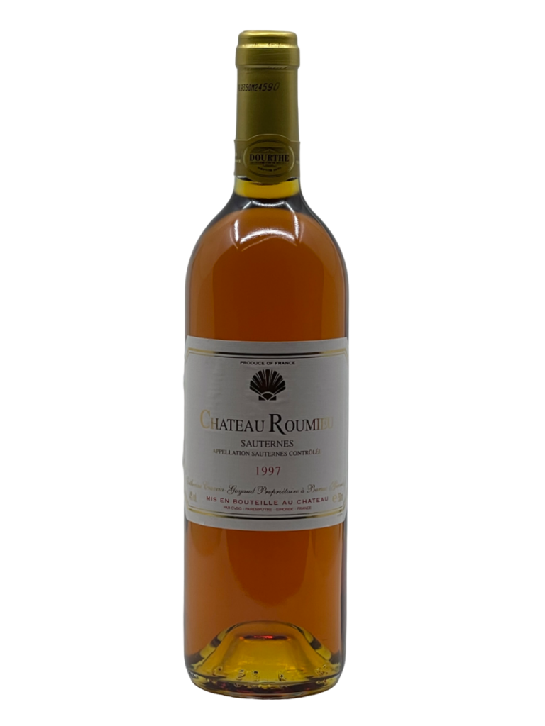 Bordeaux Sauternes Château Roumieu chemin Saint Jacques de Compostelle qualité vin blanc liquoreux sélection pourriture noble vinification composition savoir-faire expression terroir style puissance fraîcheur pourriture noble vinification complexité aromatique millésime nez bouche attaque finale note arôme bouquet couleur robe reflets ambré jaune doré intense parfum complexe abricot miel fruits tropiquaux épice équilibre longueur fraîche finesse