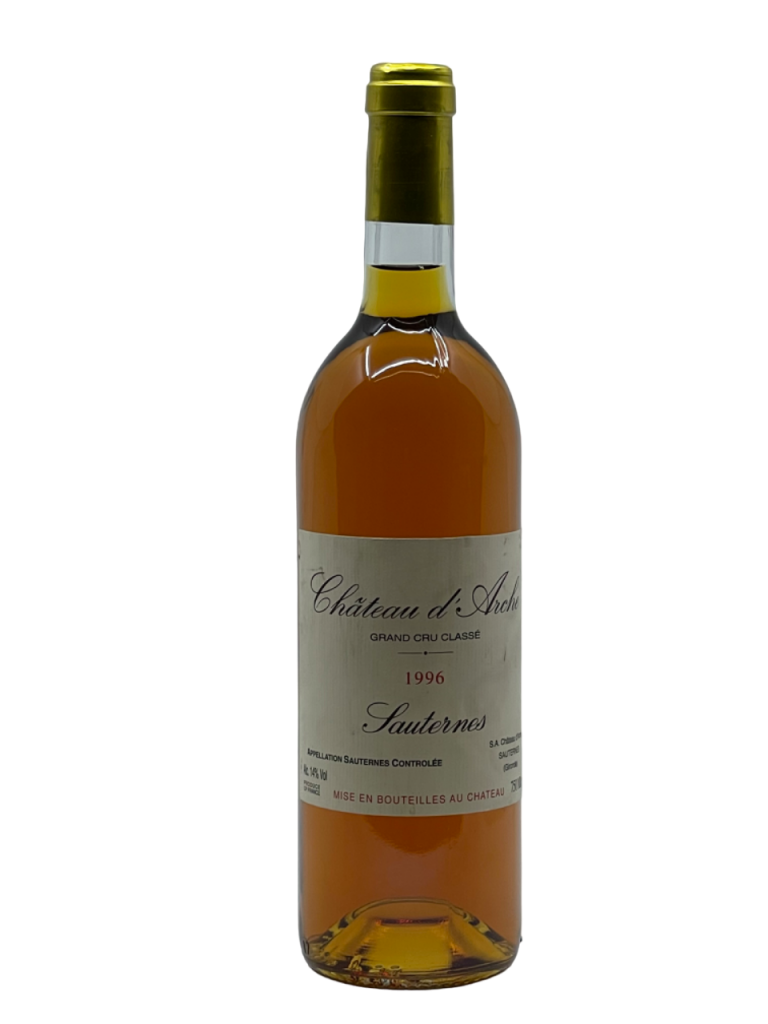 Bordeaux Sauternes Château d’Arche qualité vin blanc liquoreux sélection pourriture noble vinification composition savoir-faire tradition succession expression terroir style puissance fraîcheur pourriture noble vinification complexité aromatique assemblage cépage Sémillon Sauvignon Blanc millésime nez bouche attaque finale note arôme bouquet couleur robe reflets doré brillante paille finesse élégance abricot amande coing mangue acacia mimosa nectar intense puissant onctueux rare palette aromatique complexe magique prêt à boire