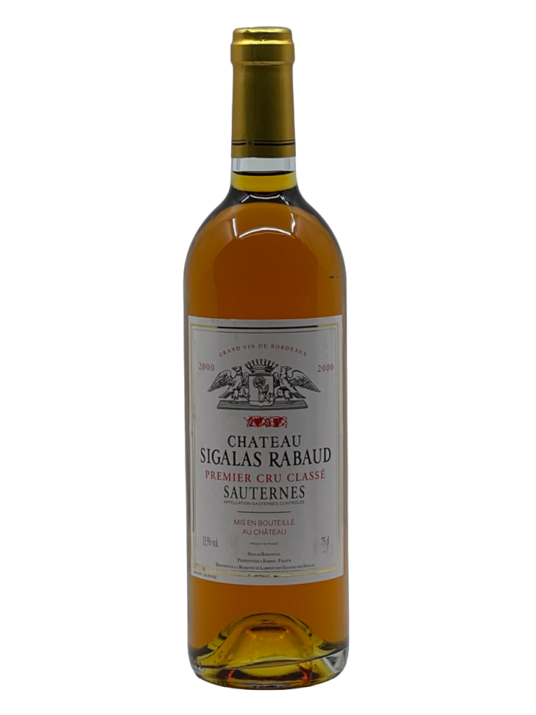 Bordeaux Sauternes Château Sigalas Rabaud Premier Grand Cru Classé 1855 qualité vin blanc liquoreux liqueur fraicheur concentré puissant élégance rare amateur famille propriété tradition savoir-faire domaine pourriture noble vinification composition millésime nez bouche attaque finale note arôme bouquet couleur robe reflets fruits frais agrumes confit texture délicieuse densité combinaison cuvée vieillissement fruits exotiques mangue papaye marmelade confiture gelée orange abricot poire noix immortelle sable oxydatif coing révélation équilibre douceur épice safran intense subtil pamplemousse rose élégant