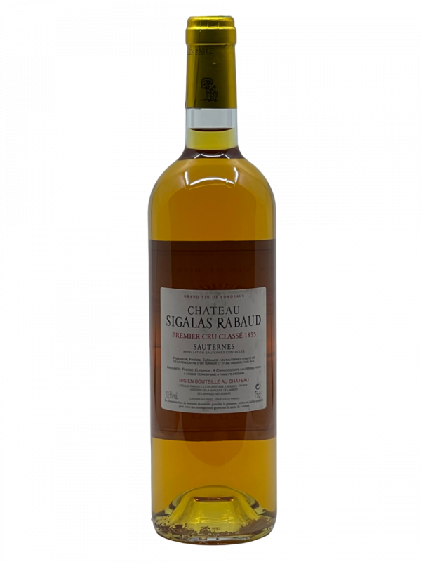 Bordeaux Sauternes Château Sigalas Rabaud Premier Grand Cru Classé 1855 qualité vin blanc liquoreux liqueur fraicheur concentré puissant élégance rare amateur famille propriété tradition savoir-faire domaine pourriture noble vinification composition millésime nez bouche attaque finale note arôme bouquet couleur robe reflets fruits frais agrumes confit texture délicieuse densité combinaison cuvée vieillissement fruits exotiques mangue papaye marmelade confiture gelée orange abricot poire noix immortelle sable oxydatif coing révélation équilibre douceur épice safran intense subtil pamplemousse rose élégance minéral vivacité raffinée potentiel aromatique