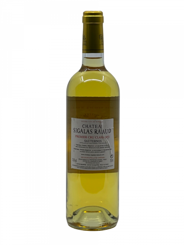 Bordeaux Sauternes Château Sigalas Rabaud Premier Grand Cru Classé 1855 qualité vin blanc liquoreux liqueur fraicheur concentré puissant élégance rare amateur famille propriété tradition savoir-faire domaine pourriture noble vinification composition millésime nez bouche attaque finale note arôme bouquet couleur robe reflets fruits frais agrumes confit texture délicieuse densité combinaison cuvée vieillissement fruits exotiques mangue papaye marmelade confiture gelée orange abricot poire noix immortelle sable oxydatif coing révélation équilibre douceur épice safran intense subtil pamplemousse rose élégance minéral vivacité raffinée potentiel aromatique