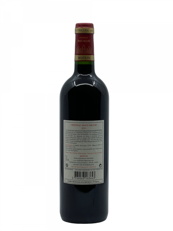 Bordeaux Moulis en Médoc Château Maucaillou Grand Cru Bourgeois exceptionnel histoire propriété vignoble vin rouge millésime nez bouche attaque finale note arôme bouquet couleur robe reflets somptueux puissance aromatique subtile fruits rouges noirs confituré saveur concentré mûre riche harmonieux équilibré corsé généreux finesse élégance tanin fin longueur garde aptitude vieillissement remarquable