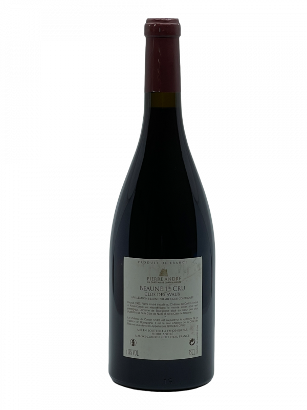 Bourgogne Beaune Premier Cru Clos des Avaux Château Corton Pierre André appellation climat colline superficie hectare vignes vin rouge parcelle raisin terroir connaissance élevage vinification fût de chêne noble barrique millésime nez bouche attaque finale note arôme bouquet palais couleur robe reflets couleur carmin cerise griottes cassis vanille tanin soyeux intense fruits rouges noirs maturité apogée vieillissement