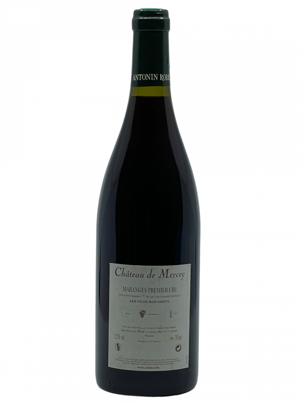 Bourgogne Maranges Premier Cru Clos Roussots appellation climat Domaine Antonin Rodet Château de Mercey vignoble vigne vin rouge cépage pinot noir terroir exigeant savoir-faire vigneron travail parfait équilibre millésime nez bouche attaque finale note arôme bouquet palais couleur robe reflets rubis brillant fruits noirs épice franche charnue vive harmonieux saveur cerise myrtille jeunesse vieillir maturité apogée prêt à boire