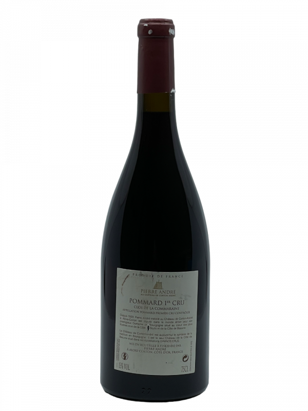 Bourgogne Pommard Premier Cru Clos de la Commaraine Monopole Château Corton Pierre André appellation climat colline superficie hectare vignes vin rouge parcelle raisin terroir connaissance élevage vinification fût de chêne noble barrique panoplie aromatique millésime nez bouche attaque finale note arôme bouquet palais couleur robe reflets couleur carmin cerise burlat griotte cassis mûre menthe sauvage velouté acidité longueur vanille tanin soyeux intense fruits rouges noirs maturité apogée vieillissement garde resplendissant merveille texture dense