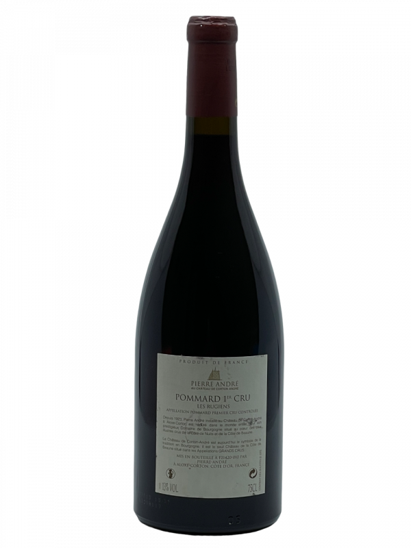 Bourgogne Pommard Premier Cru Les Rugiens Château Corton Pierre André appellation climat colline superficie hectare vignes vin rouge parcelle raisin terroir connaissance élevage vinification fût de chêne noble barrique panoplie aromatique millésime nez bouche attaque finale note arôme bouquet palais couleur robe reflets couleur carmin cerise burlat griotte cassis mûre menthe sauvage velouté acidité longueur vanille tanin soyeux intense fruits rouges noirs maturité apogée vieillissement garde resplendissant merveille texture dense