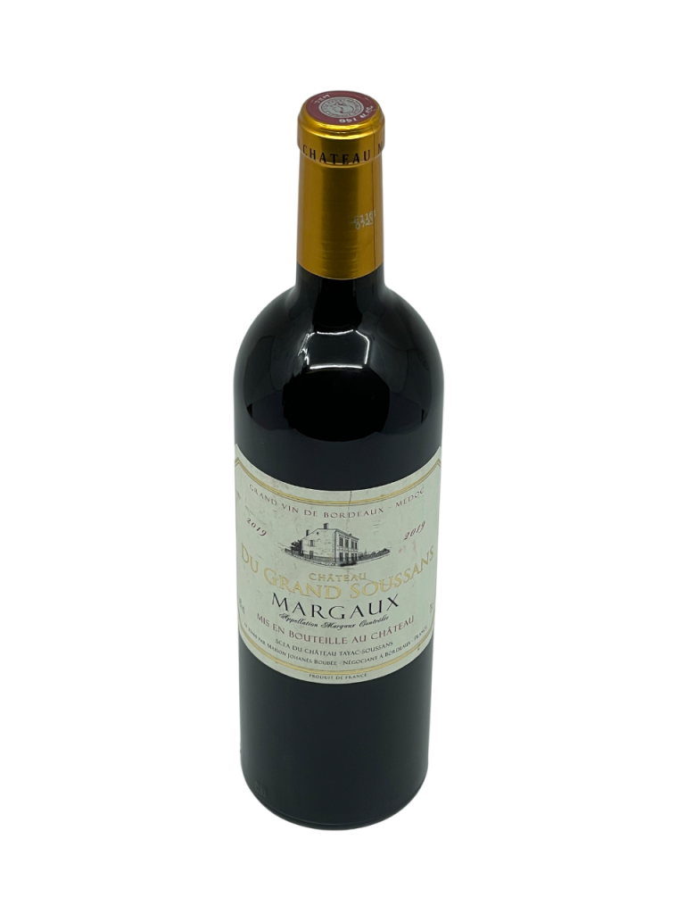 Bordeaux gironde rive gauche appellation Margaux château du grand soussans maison bouey famille portet origine cru famille terroir tradition propriétaire vignoble vigne vin rouge millésime assemblage cépages cabernet sauvignon merlot petit verdot robe belle couleur profonde intense nez bouche attaque finale complexe fragrance fruitée cassis myrtille épicée poivre blanc arômes notes cèdre menthol équilibrée élégance exhale mûre fraîche cacao palais tanins soyeux rafraîchissant acidité persistante savoureuse réglisse