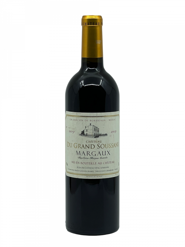 Bordeaux gironde rive gauche appellation Margaux château du grand soussans maison bouey famille portet origine cru famille terroir tradition propriétaire vignoble vigne vin rouge millésime assemblage cépages cabernet sauvignon merlot petit verdot robe belle couleur profonde intense nez bouche attaque finale complexe fragrance fruitée cassis myrtille épicée poivre blanc arômes notes cèdre menthol équilibrée élégance exhale mûre fraîche cacao palais tanins soyeux rafraîchissant acidité persistante savoureuse réglisse