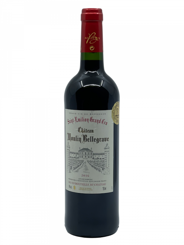 Bordeaux Saint Émilion Grand Cru Château Moulin Bellegrave antoine mabileau vin rouge vignes domaine propriété viticole superficie hectare dynamique technique renouveau respect terroir qualité millésime nez bouche attaque finale note arôme bouquet couleur robe reflets pourpre brillant équilibre parfait enthousiasme griotte cassis pruneau fruité velouté complexe équilibré pureté richesse palais acidité fruité sensation fraîcheur persistance médaille or