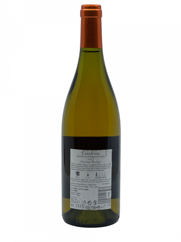 Rhône Condrieu appellation domaine Antoine Borget négociant vigne vin blanc sec millésime nez bouche attaque finale note arôme bouquet couleur robe reflets style dorée brillante expression magnifique dynamique fraîcheur complexe abricot pêche violette pêche blanche fruit