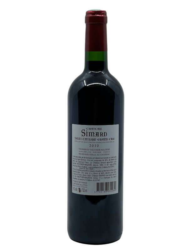 Bordeaux Saint Émilion Grand Cru Château Simard Alain Vauthier vigne vin rouge propriété familiale excellence tradition savoir-faire génération riche complexité prestigieux terroir millésime nez bouche attaque finale note arôme bouquet couleur robe reflets rubis fruit rouge acidulé vive équilibré gras volume fraîcheur droiture longueur