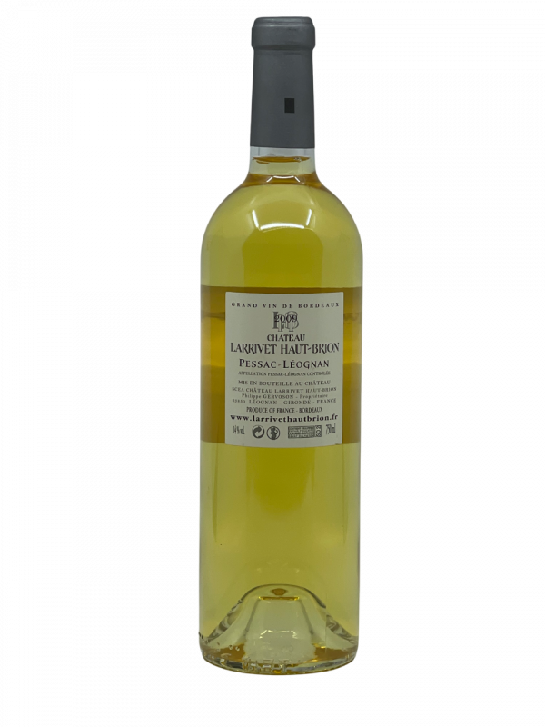 Bordeaux Pessac Léognan Graves Blanc appellation Château Larrivet Haut Brion vignoble vigne vin blanc propriété histoire passion ambition assemblage cépage sauvignon sémillon millésime nez bouche attaque finale note arôme bouquet couleur robe reflets or clair cristalline fruits jaunes épices complexe miellée agrumes puissante fruité frâiche minérale intense plaisir saveur finesse robert parker wine advocate