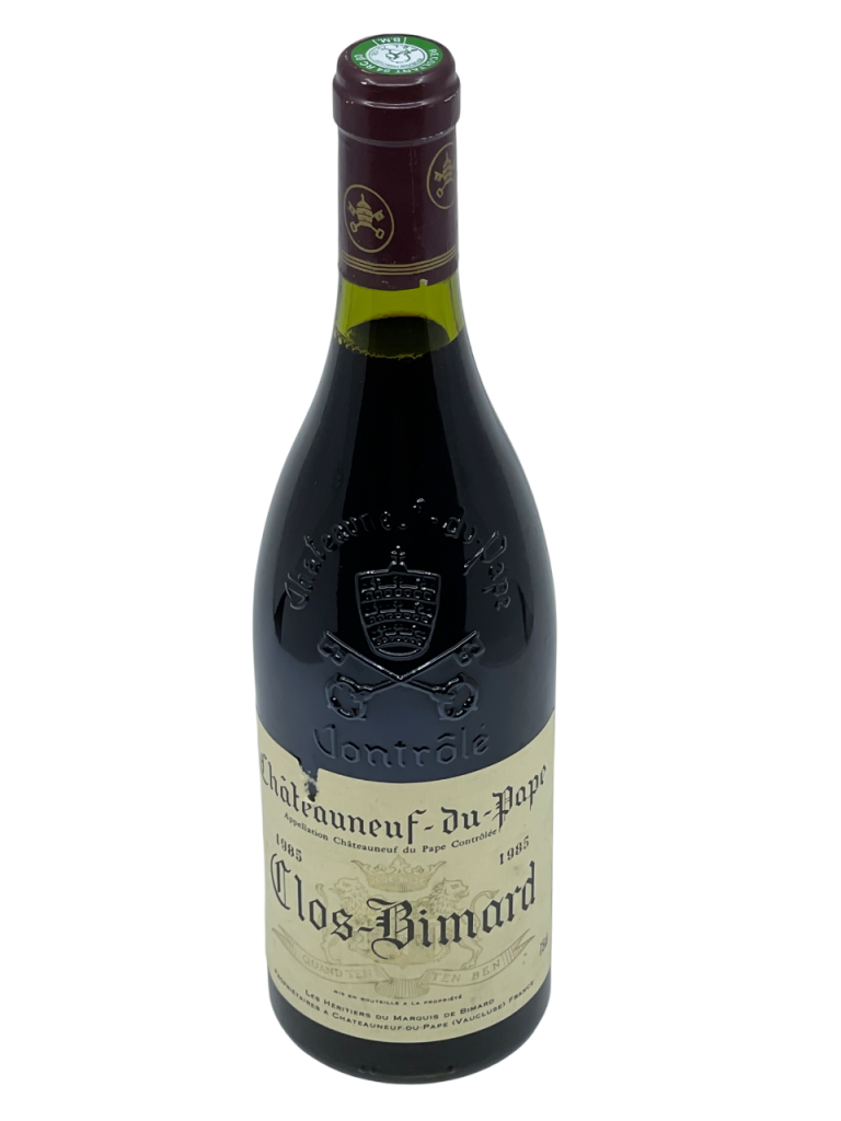 Rhône Châteauneuf du Pape appellation terroir Vallée du Rhône Lirac Domaine Château Clos Bimard patrimoine exceptionnel vignoble ancien vigne vin rouge clairette millésime nez bouche attaque finale note arôme bouquet palais palette aromatique couleur robe reflets rubis cave maturité structuré puissant complexe fruits mûrs champignon truffe sous-bois épicée sauvage animal apogée vieillissement garde