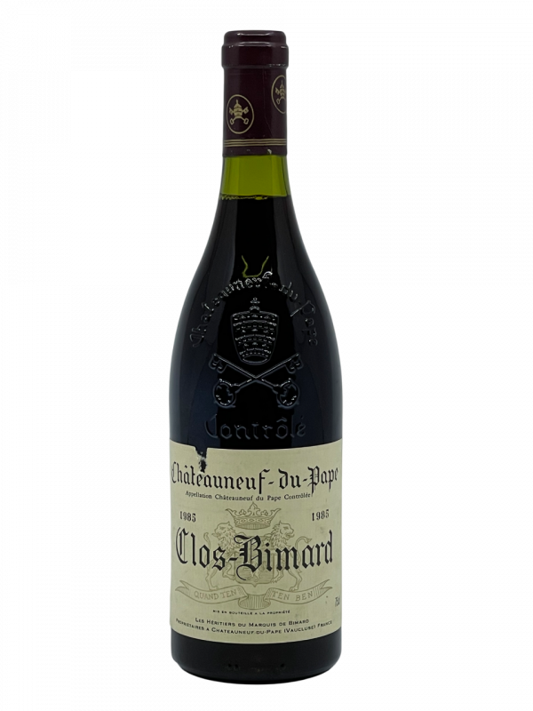 Rhône Châteauneuf du Pape appellation terroir Vallée du Rhône Lirac Domaine Château Clos Bimard patrimoine exceptionnel vignoble ancien vigne vin rouge clairette millésime nez bouche attaque finale note arôme bouquet palais palette aromatique couleur robe reflets rubis cave maturité structuré puissant complexe fruits mûrs champignon truffe sous-bois épicée sauvage animal apogée vieillissement garde