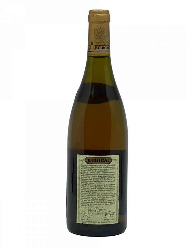 Rhône Condrieu appellation emblématique vallée du Rhône prestigieuse maison E. Guigal domaine château d’Ampuis joyau renaissance monuments historiques patrimoine classé vignoble vigne vin blanc Côte Rôtie Saint Joseph Hermitage Gigondas Crozes Hermitage millésime nez bouche attaque finale note arôme bouquet palais palette aromatique couleur robe reflets jaune doré brillant limpide intense fleur violette fruits chair jaune blanche abricot pêche agrumes fraîche gras richesse onctuosité harmonie rondeur fraîcheur charnue remarquable minéralité