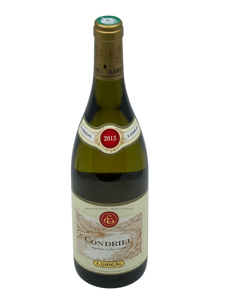 Rhône Condrieu appellation emblématique vallée du Rhône prestigieuse maison E. Guigal domaine château d’Ampuis joyau renaissance monuments historiques patrimoine classé vignoble vigne vin blanc Côte Rôtie Saint Joseph Hermitage Gigondas Crozes Hermitage millésime nez bouche attaque finale note arôme bouquet palais palette aromatique couleur robe reflets jaune doré brillant limpide intense fleur violette fruits chair jaune blanche abricot pêche agrumes fraîche gras richesse onctuosité harmonie rondeur fraîcheur charnue remarquable minéralité