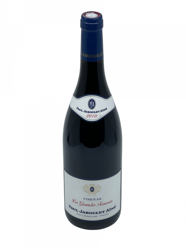 Rhône Cornas Les Grandes Terrasses appellation terroir vallée du Rhône maison Paul Jaboulet Aîné domaine propriété vignoble vigne vin rouge transmission génération tradition savoir-faire succession famille frey négoce producteur vigneron champenois château fleuron cépage syrah millésime nez bouche attaque finale note arôme bouquet palais palette aromatique couleur robe reflets fruits rouges noirs prune cassis mûre végétale laurier thym sarriette tanin texture velouté affiné potentiel garde vieillissement apogée maturité prêt à boire