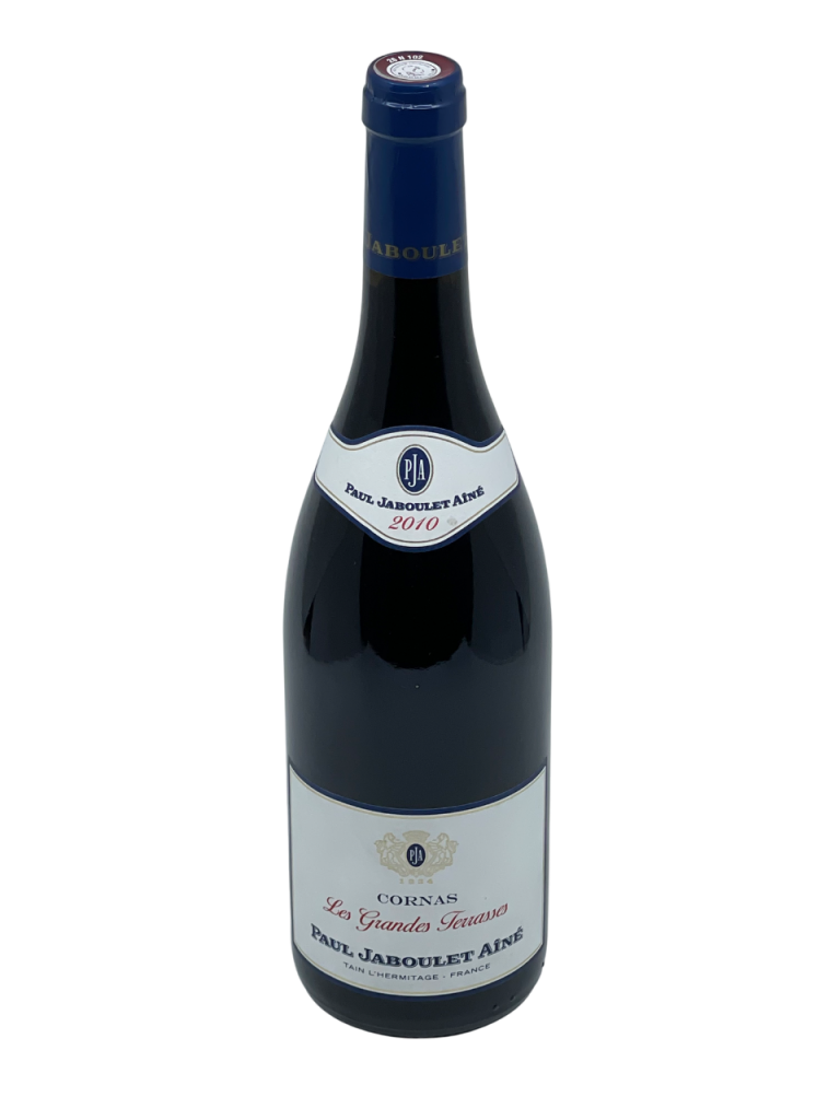 Rhône Cornas Les Grandes Terrasses appellation terroir vallée du Rhône maison Paul Jaboulet Aîné domaine propriété vignoble vigne vin rouge transmission génération tradition savoir-faire succession famille frey négoce producteur vigneron champenois château fleuron cépage syrah millésime nez bouche attaque finale note arôme bouquet palais palette aromatique couleur robe reflets fruits rouges noirs prune cassis mûre végétale laurier thym sarriette tanin texture velouté affiné potentiel garde vieillissement apogée maturité prêt à boire