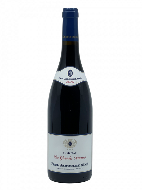 Rhône Cornas Les Grandes Terrasses appellation terroir vallée du Rhône maison Paul Jaboulet Aîné domaine propriété vignoble vigne vin rouge transmission génération tradition savoir-faire succession famille frey négoce producteur vigneron champenois château fleuron cépage syrah millésime nez bouche attaque finale note arôme bouquet palais palette aromatique couleur robe reflets fruits rouges noirs prune cassis mûre végétale laurier thym sarriette tanin texture velouté affiné potentiel garde vieillissement apogée maturité prêt à boire