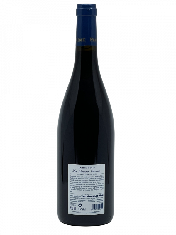 Rhône Cornas Les Grandes Terrasses appellation terroir vallée du Rhône maison Paul Jaboulet Aîné domaine propriété vignoble vigne vin rouge transmission génération tradition savoir-faire succession famille frey négoce producteur vigneron champenois château fleuron cépage syrah millésime nez bouche attaque finale note arôme bouquet palais palette aromatique couleur robe reflets fruits rouges noirs prune cassis mûre végétale laurier thym sarriette tanin texture velouté affiné potentiel garde vieillissement apogée maturité prêt à boire
