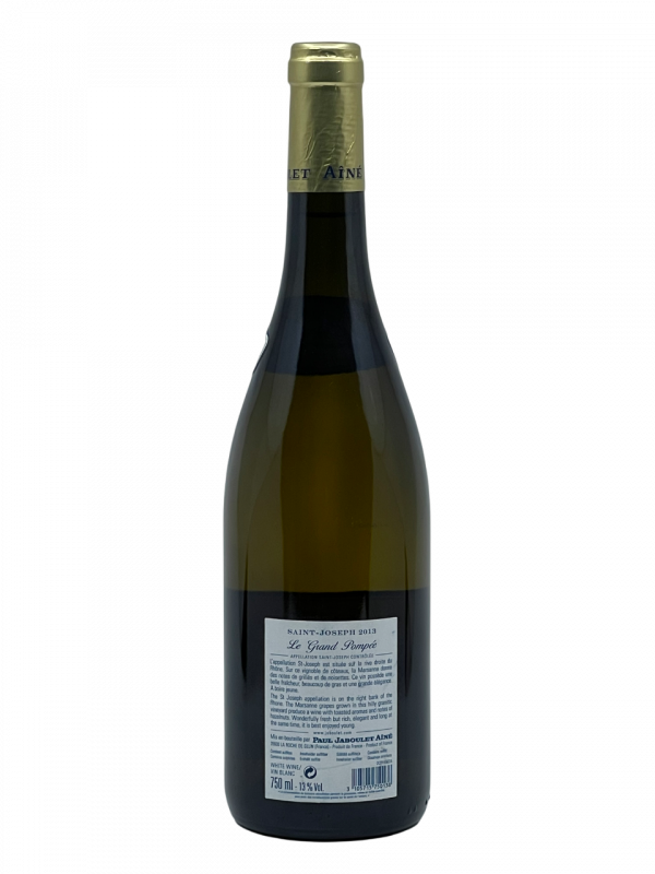 Rhône Saint Joseph Le Grand pompée appellation terroir maison Paul Jaboulet Aîné domaine propriété vignoble vigne vin blanc légende victor hugo bataille célèbre référence hommage transmission génération tradition savoir-faire succession famille frey négoce producteur vigneron champenois château fleuron cépage Marsanne Roussane millésime nez bouche attaque finale note arôme bouquet palais palette aromatique couleur robe reflets or expressivité poire mûre ananas beurré ample saveur fruits mûrs chair blanche acidité salinité sublime équilibre fraîcheur