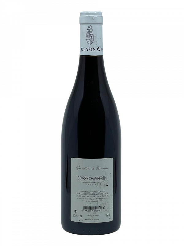 Bourgogne appellation climat gevrey chambertin la justice domaine antoine guyon vigneron génération succession tradition savoir-faire famille domaine exploitation hectare superficie Côte de Beaune gestion domaine parcelle grandes vin rouge complexe ode simple millésime pinot noir cépage atout charmeur nez bouche attaque finale note arôme bouquet couleur robe pourpre reflets violacé richesse puissance structure équilibre tanin acidité harmonieuse persistance aromatique fruits rouges douce épicé dégustation apogée maturité