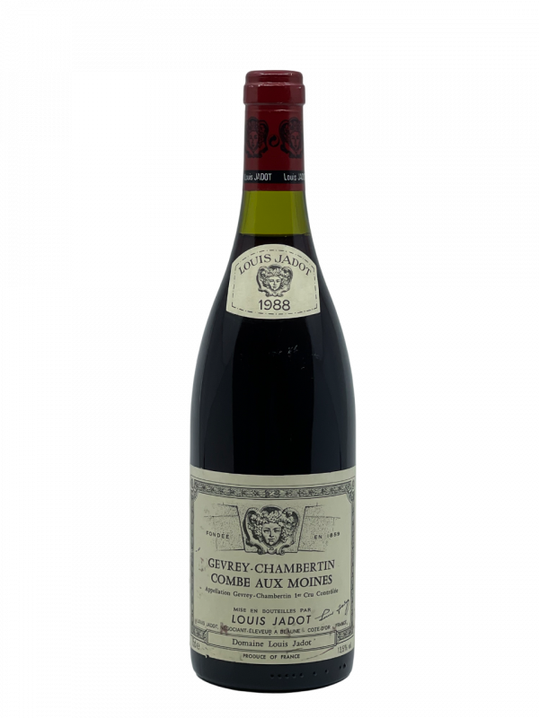 Bourgogne appellation climat Gevrey Chambertin Combe aux Moines maison louis Jadot réputation internationale signature côte d’or appellation couleur soutenue saveurs puissantes tanins soyeux moelleux acidité millésime robe grenat translucide nez discret fruits noirs mûres épice bouche ronde ample veloutée fine charnue aromatique arômes fraîcheur finale fine mâche subtile crayeuse fruits rouge mûrs juteux épice