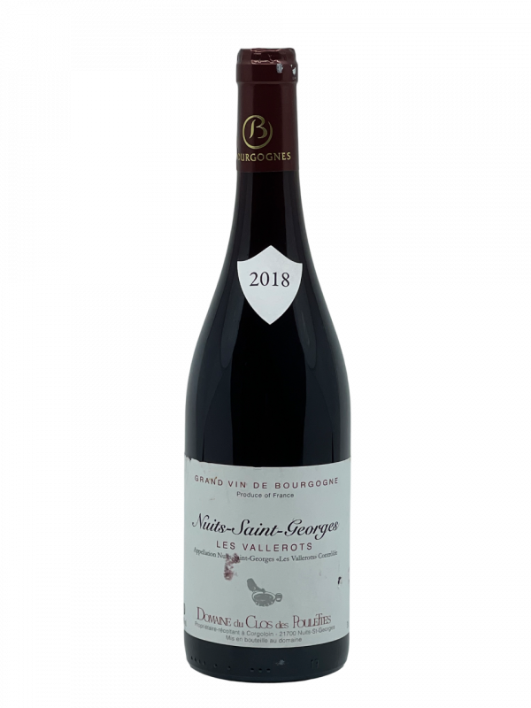 Bourgogne Nuits Saint Georges Vallerots appellation climat Domaine du Clos des Poulettes familial négociant exploitation superficie hectare éventail vigne vin rouge Vosne Romanée décoration distinction médaille gilbert & gaillard reconnaissance qualité tradition modernité savoir-faire ancestral millésime nez bouche attaque finale note arôme bouquet palais palette aromatique couleur robe reflets grenat rubis clair intense brillant véritable parfum charmeur fruits rouges prune framboise fraise kirsch rose cassis poivre grillé chocolat agréable fraîcheur équilibré tanin maturité