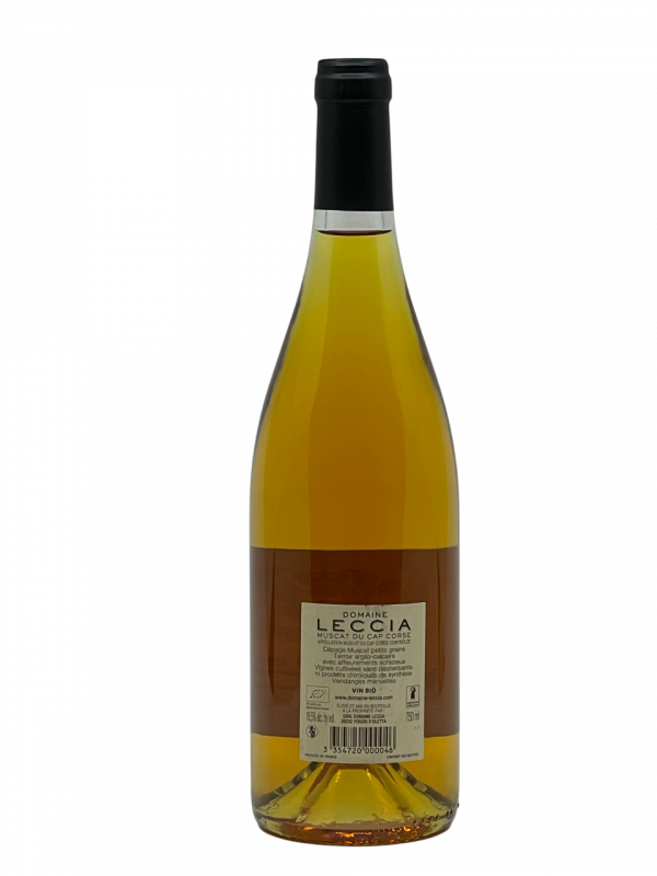 Corse appellation Patrimonio Muscat du Cap Corse Domaine Leccia vin biologique biodynamique certification tradition terroir viticole histoire familiale savoir-faire génération succession transmission vigne vin blanc doux modernité authenticité exception sublime caractère unique soleil méditerranéen millésime nez bouche attaque finale note arôme bouquet palais palette aromatique couleur robe reflets jaune doré frais croquant sucré fraîcheur minéralité précis suave fleur blanche cédrat épice miel gourmande racée sensualité persistance