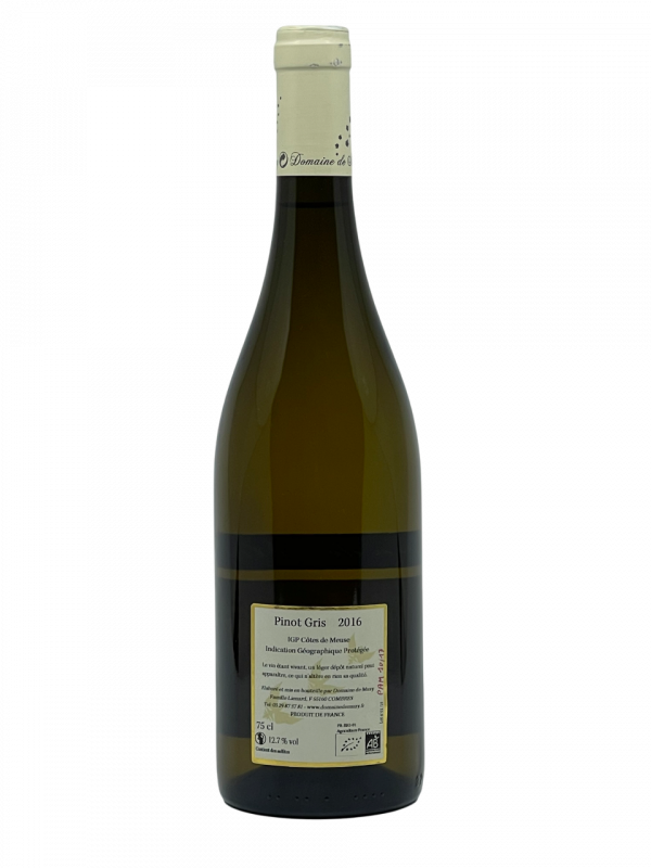 Lorraine Côtes de Meuse appellation IGP Domaine de Muzy Cuvée l’Ossera cépage pinot gris vignes vin blanc agriculture biologique passion ambition exploitation superficie hectare vendange plantation génération savoir-faire transmission rythme saison excellence préservation terroir respect biodiversité certification origine millésime nez bouche attaque finale note arôme bouquet palais palette aromatique couleur robe reflets jaune or épice parfum fleur blanche subtil fruits confits poire mûre coing confit gras généreux équilibré intensité profondeur complexité minéralité