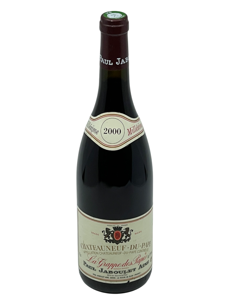 Rhône Châteauneuf du Pape la grappe des papes appellation terroir noblesse cuvée vallée du Rhône maison Paul Jaboulet Aîné domaine propriété vignoble vigne vin rouge transmission génération tradition savoir-faire succession famille frey négoce producteur vigneron champenois château fleuron cépage syrah millésime nez bouche attaque finale note arôme bouquet palais palette aromatique couleur robe reflets expressif rubis brillant violet intense fruits noirs violette poivre souple fraîche tanin épicée salin équilibré typique vieillissement apogée maturité potentiel garde