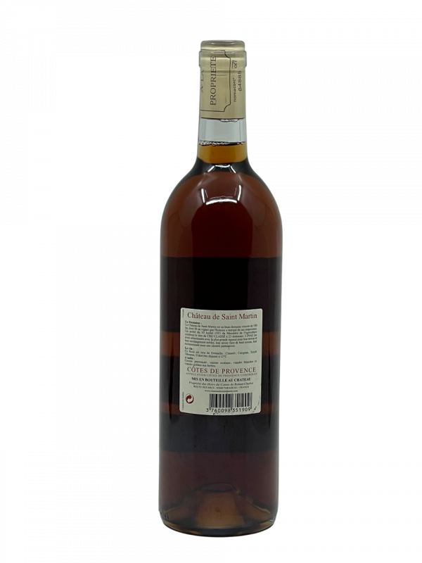 Provence Côtes de Provence Cru Classé Château de Saint Martin appellation domaine viticole patrimoine exceptionnel passion travail rigueur vignoble provençal vigne vin rosé millésime nez bouche attaque finale note arôme bouquet palais palette aromatique couleur robe reflets doré nuance pêche fin élégant violette jasmin pétale rose litchi mangue gourmand orange sanguine velours longueur gastronomie