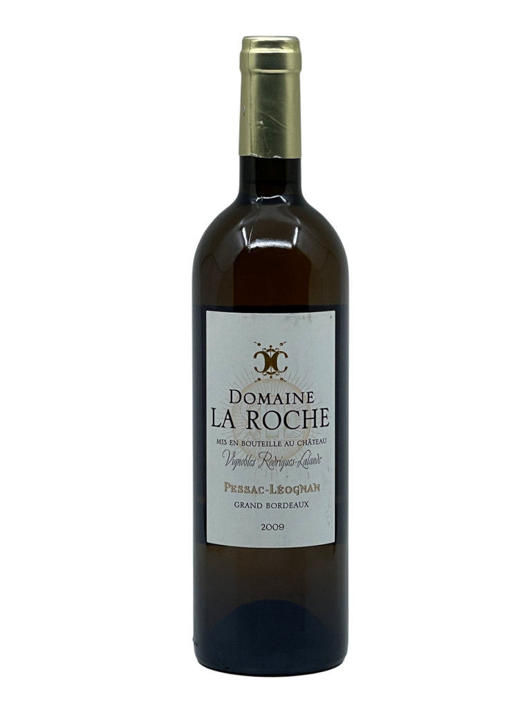 Bordeaux Pessac Léognan appellation Domaine La Roche Château Roche Lalande propriétaire Rodrigues Lalande acquisition propriété gamme vin blanc vignoble vigne élitiste millésime nez bouche attaque finale note arôme bouquet palais palette aromatique couleur robe reflets jaune pâle intense harmonieux fruit jaune pêche abricot vanille fruits exotiques agrumes boisé cèdre équilibre gras fraîcheur