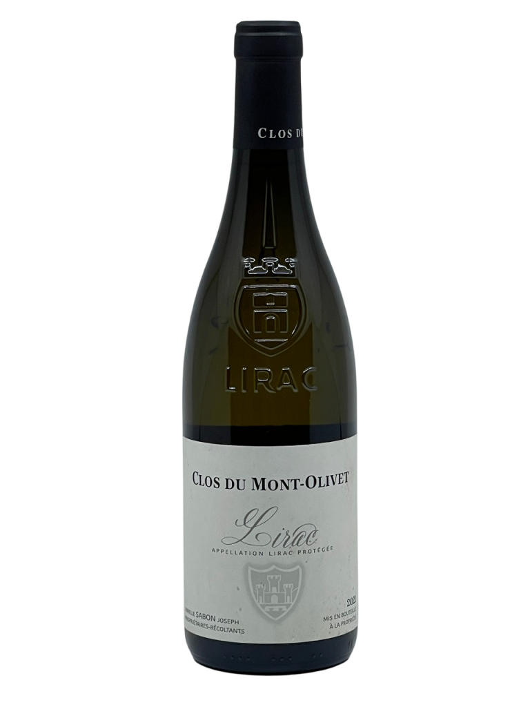 Rhône Lirac appellation Châteauneuf du Pape Clos du Mont Olivet famille sabon génération succession tradition savoir-faire propriété domaine vignoble vigne vin blanc superficie hectare millésime nez bouche attaque finale note arôme bouquet palais palette aromatique couleur robe reflets jaune pâle vert brillant fin complexe fruité pêche fleur blanche acacia chèvrefeuille exotique délicate suave florale fruitée équilibré jolie minéralité remarquable fraîche