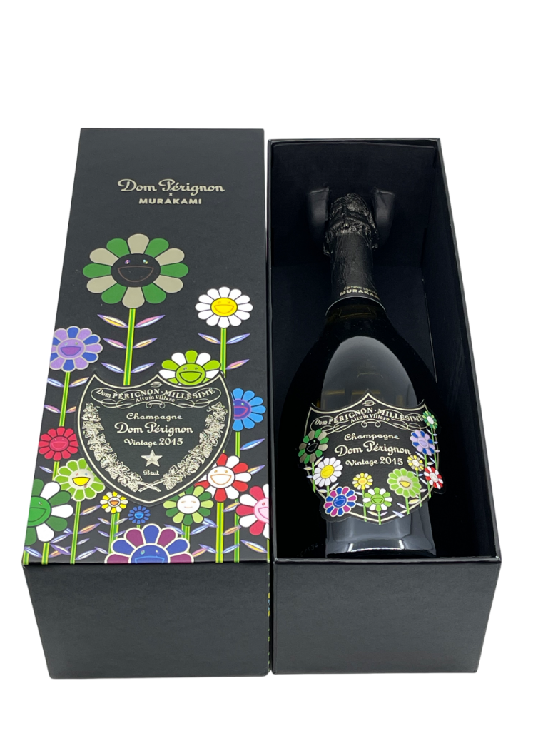 Champagne Brut Millésimé Dom Pérignon Takashi Murakami Édition Limitée Collection design collaboration Moët & Chandon marque renommée planétaire LVMH propriétaire Bernard Arnault cuvée prestige maison négoce succès bouteille flacon millésime nez bouche attaque finale note arôme bouquet palais palette aromatique couleur robe reflets profil complexe intense cacao torréfaction équilibré délicatesse floral tilleul jasmin pivoine épice anis cardamome fraîcheur fruité subtile orange papaye effervescence amplitude expérience sensorielle cuvée riche essence terroir exceptionnel dégustation mémorable